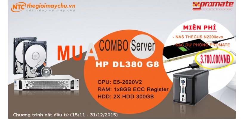 HP Proliant DL380 G8 tại thegioimaychu.vn,server đa năng cho doanh nghiệp. Từ  nay đến 31/12/2015 Nhất Tiến Chung miễn phí quà tặng đến 3.700.000VNĐ